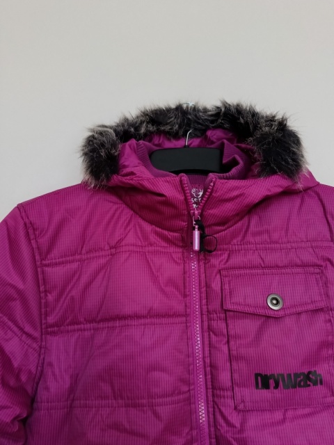 Kurtka zimowa damska Drywash fioletowa z kapturem, ocieplana M