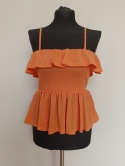 Pomarańczowy top z falbaną na ramiączkach – OBJECT – rozmiar M