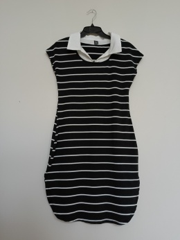 SHEIN – czarna sukienka w paski z kołnierzykiem rozmiar M