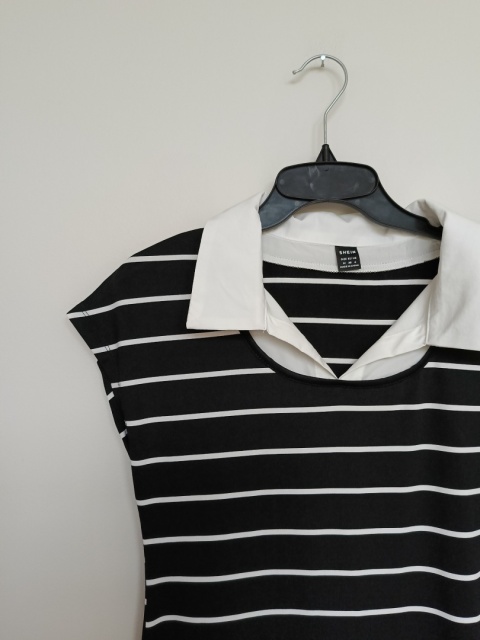 SHEIN – czarna sukienka w paski z kołnierzykiem rozmiar M