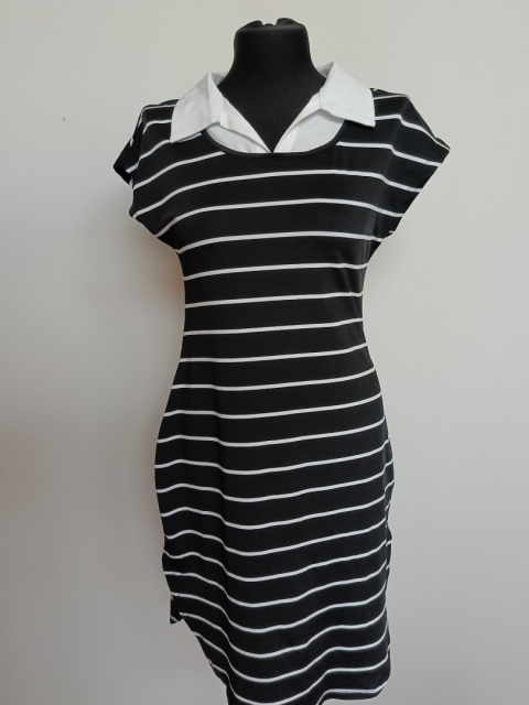 SHEIN – czarna sukienka w paski z kołnierzykiem rozmiar M