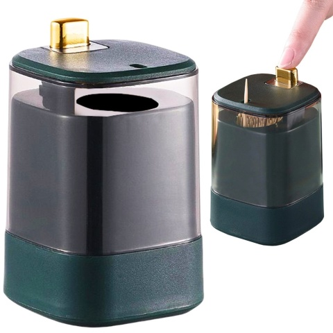 Automatyczny pojemnik na wykałaczki – higieniczny dozownik zielono-złoty