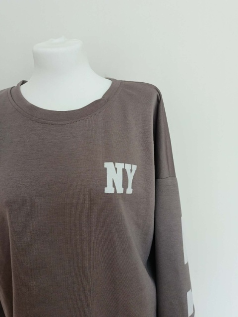 Bluza damska oversize NY taupe – kawa z mlekiem New York Made in Italy