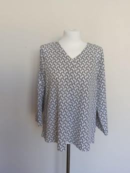 Bluzka damska XL biało-czarna wzorzysta luźna elegancka rękaw 3/4