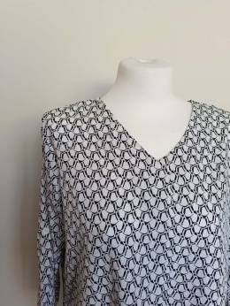 Bluzka damska XL biało-czarna wzorzysta luźna elegancka rękaw 3/4