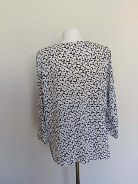 Bluzka damska XL biało-czarna wzorzysta luźna elegancka rękaw 3/4
