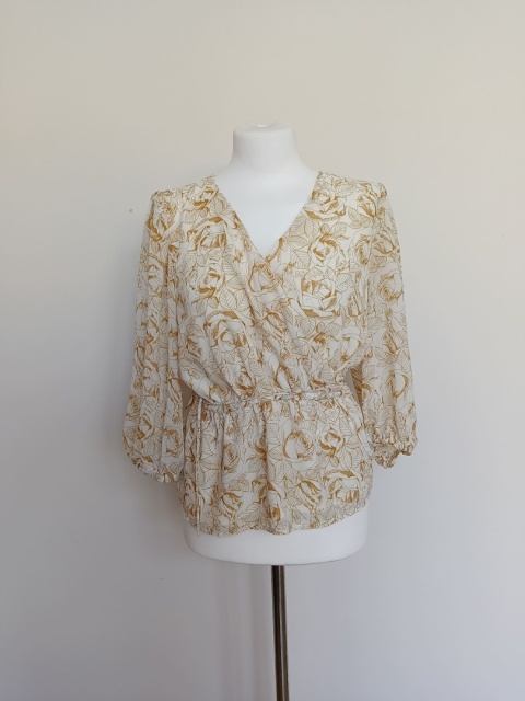 Bluzka damska NOTES DU NORD kremowa w złote róże elegancka kopertowa r.40