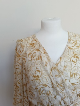 Bluzka damska NOTES DU NORD kremowa w złote róże elegancka kopertowa r.40