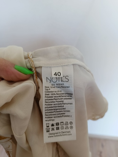 Bluzka damska NOTES DU NORD kremowa w złote róże elegancka kopertowa r.40