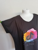 Bluzka damska TikTok czarna z perełkami – luźny T-shirt oversize