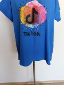 Bluzka damska TikTok niebieska z perełkami – luźny T-shirt oversize