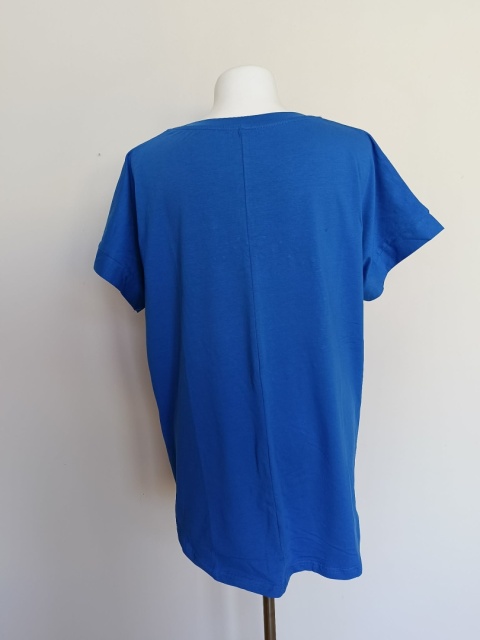 Bluzka damska TikTok niebieska z perełkami – luźny T-shirt oversize