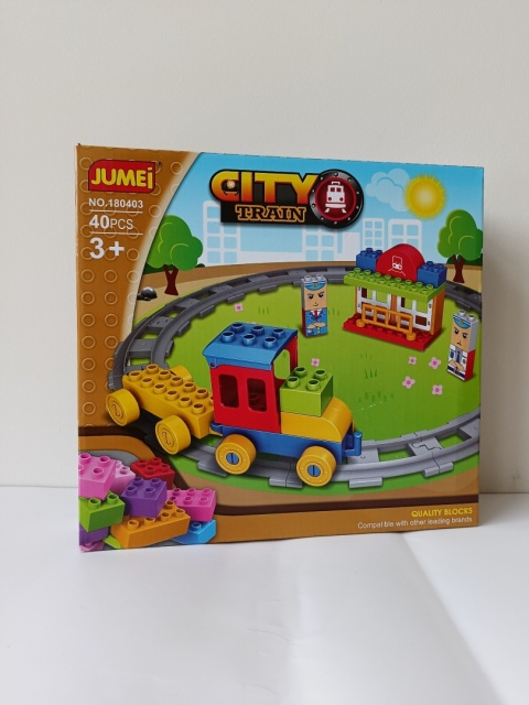 Klocki CITY TRAIN JUMEI – pociąg z torami, 40 elementów, kompatybilne, 3+
