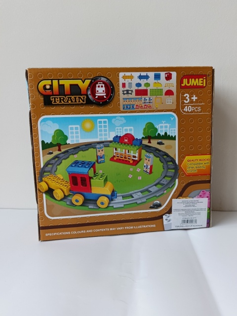 Klocki CITY TRAIN JUMEI – pociąg z torami, 40 elementów, kompatybilne, 3+