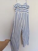 Kombinezon damski w paski niebiesko-bialy na ramiaczkach letni z falbana XS/S