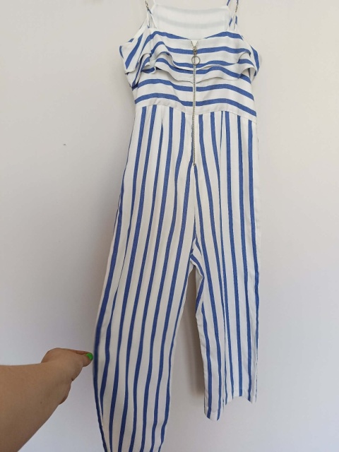 Kombinezon damski w paski niebiesko-bialy na ramiaczkach letni z falbana XS/S