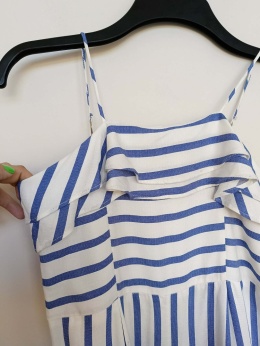 Kombinezon damski w paski niebiesko-bialy na ramiaczkach letni z falbana XS/S