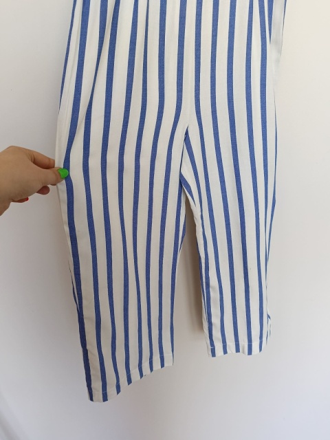 Kombinezon damski w paski niebiesko-bialy na ramiaczkach letni z falbana XS/S