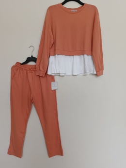 Komplet dresowy damski BEI BEI & FASHION – brzoskwiniowy | Bluza + spodnie | Nowy