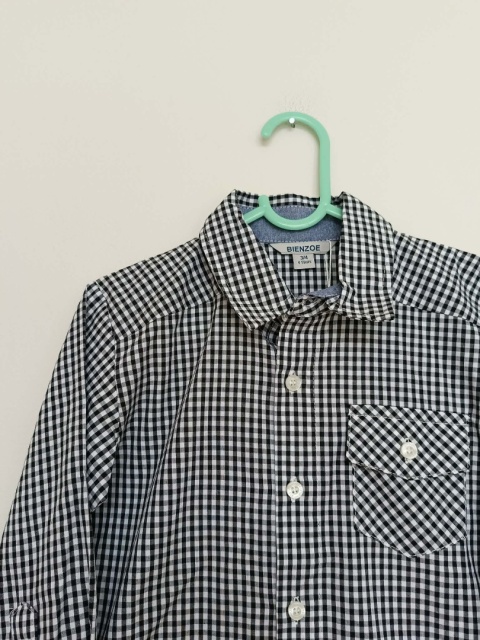 Koszula dziecięca w kratkę czarno-biała BIENZOE – bawełniana – nowa z metką – 4–5 lat