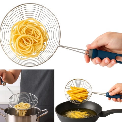 Łyżka cedzakowa / sitko kuchenne do makaronu i smażenia – stal nierdzewna, 31,5 cm