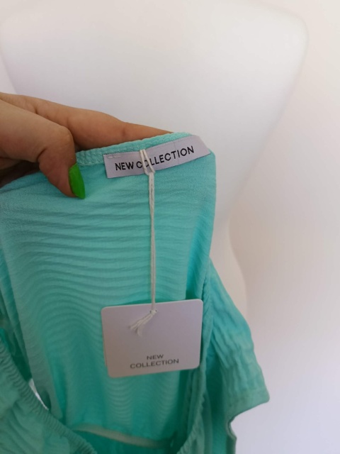 Miętowa sukienka damska plisowana asymetryczna na jedno ramię Made in Italy nowa z metką