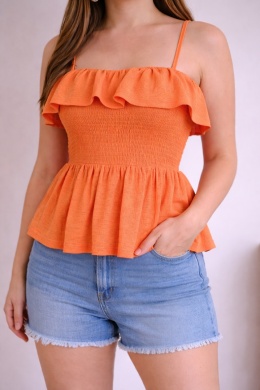 Pomarańczowy top z falbaną na ramiączkach – OBJECT – rozmiar M