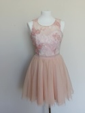 Sukienka wizytowa pudrowy róż tiul koronka plecy 38
