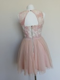 Sukienka wizytowa pudrowy róż tiul koronka plecy 38