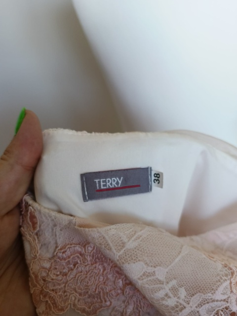 Sukienka wizytowa pudrowy róż tiul koronka plecy 38