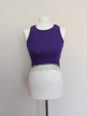 Fioletowy top damski crop z ozdobnymi cyrkoniami krótki elastyczny nowy z metką