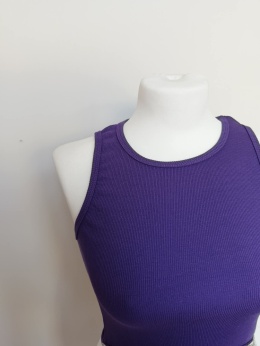 Fioletowy top damski crop z ozdobnymi cyrkoniami krótki elastyczny nowy z metką