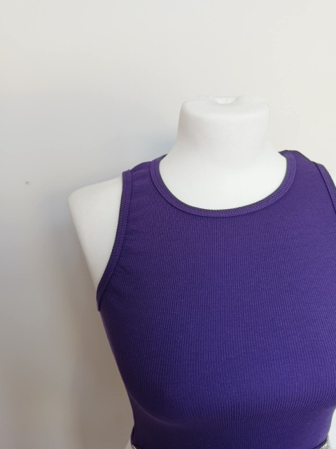 Fioletowy top damski crop z ozdobnymi cyrkoniami krótki elastyczny nowy z metką