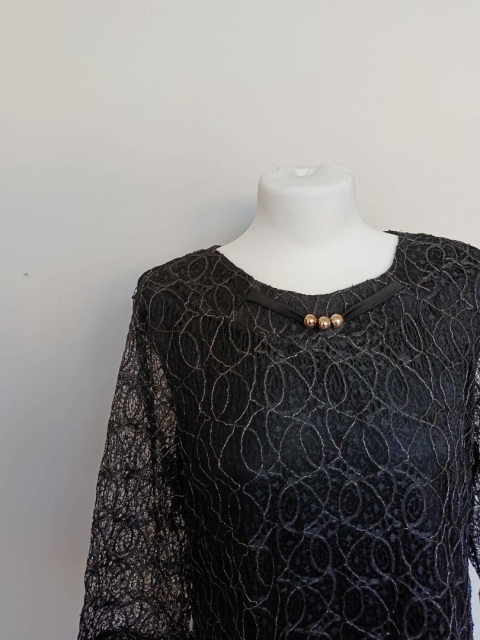 Czarna sukienka damska koronkowa Miss Classic elegancka rękaw 3/4 rozmiar 50 nowa z metką