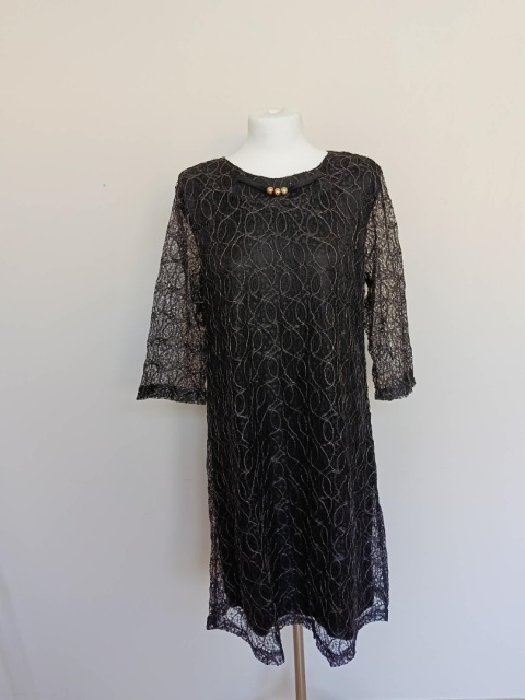 Czarna sukienka damska koronkowa Miss Classic elegancka rękaw 3/4 rozmiar 50 nowa z metką
