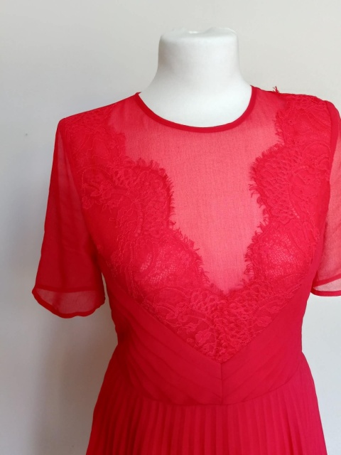 Czerwona sukienka damska plisowana koronkowy dekolt ASOS r.38