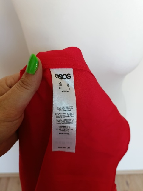 Czerwona sukienka damska plisowana koronkowy dekolt ASOS r.38