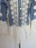 Kurtka jeansowa damska Handmade by Siya z koronką boho – hafty, koronka, frędzle, bawełna, biust 110 cm