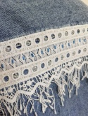 Kurtka jeansowa damska Handmade by Siya z koronką boho – hafty, koronka, frędzle, bawełna, biust 110 cm