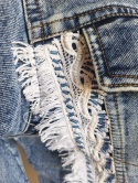 Kurtka jeansowa damska Handmade by Siya z koronką boho – hafty, koronka, frędzle, bawełna, biust 110 cm