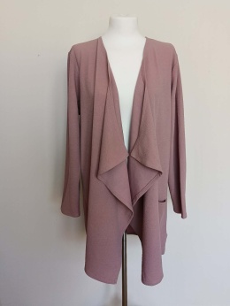 Różowy kardigan damski narzutka z kieszenią długi rękaw oversize