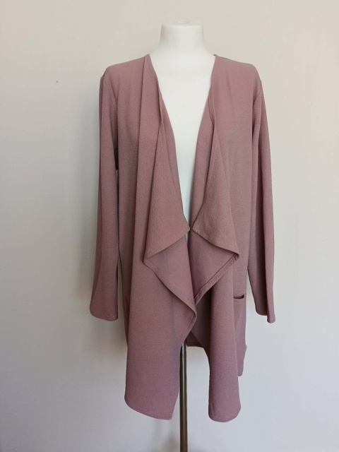 Różowy kardigan damski narzutka z kieszenią długi rękaw oversize