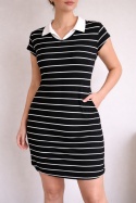 SHEIN – czarna sukienka w paski z kołnierzykiem rozmiar M