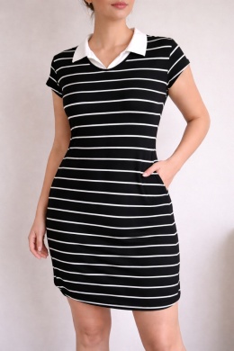 SHEIN – czarna sukienka w paski z kołnierzykiem rozmiar M