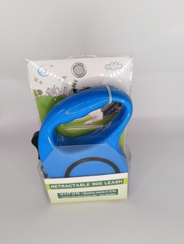 Smycz automatyczna taśmowa 5 m dla psa do 15 kg – blokada, niebieska