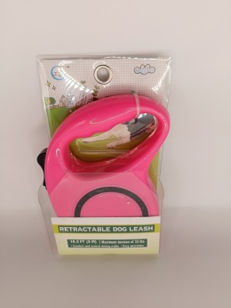 Smycz automatyczna taśmowa 5 m dla psa do 15 kg – blokada, różowa