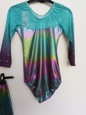 Strój gimnastyczny / baletowy 2-częściowy dziewczęcy – body + spodenki – holograficzny – rozmiar 14A