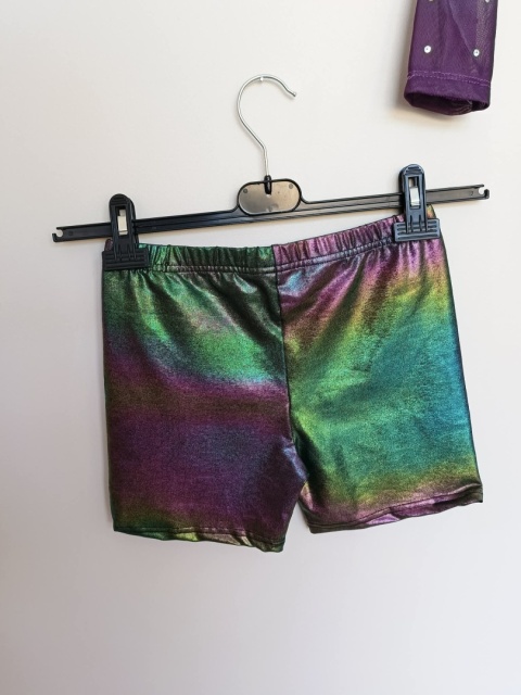 Strój gimnastyczny / baletowy 2-częściowy dziewczęcy – body + spodenki – holograficzny – rozmiar 14A