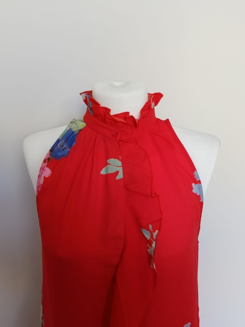 Sukienka damska H&M czerwona w kwiaty falbany elegancka rozmiar 38