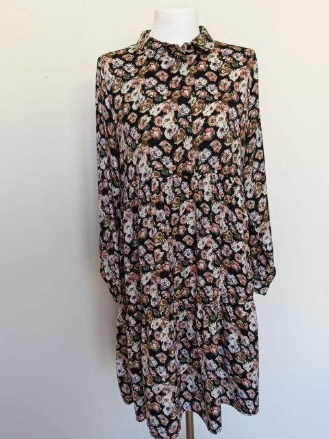 Sukienka damska JDY w kwiaty koszulowa czarna rozmiar 36 długi rękaw